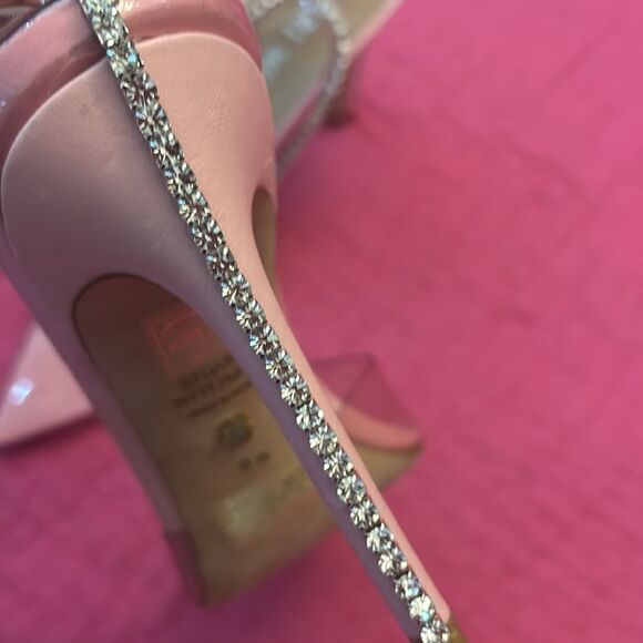 Stuart Weitzman Pink Clear Heels with Rhinestone Strap, US8,5 - Picture 8 of 12